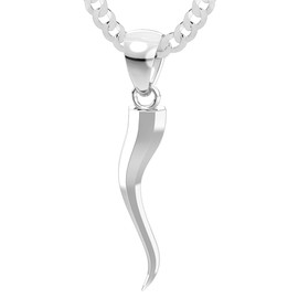 US Jewels Men's 925 Sterling Silver 28mm Octagon Italian Horn 4mm Curb Chain Necklace, 22in