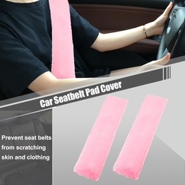 X AUTOHAUX 4 Pcs Plush Car Seat Belt Protector Pads Soft Comfort Cover Pink