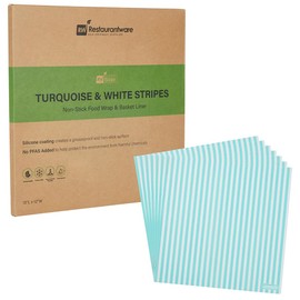 Restaurantware-Chef 101 12 x 12 Inch Deli Papers, 200 Greaseproof Sandwich Wrapping Papers - No Added PFAS, Striped Design, Turquoise And White Paper Food Basket Liners, Pre-Cut Style