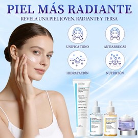 Skin Care 4 En 1 Kit, con 1 Crema Hidratante Niacinamida + 1 Crema para Cuello + 1 Serum Centella Asiatica + 1 Serum Péptidos Propóleo, Hidrata, Ilumina, Reduce Líneas Finas y Marcas de Acné