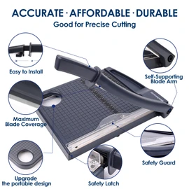 Paper Cutter, Heavy Duty Guillotine Paper Trimmer with Safety Guard and Blade Lock, 12" Cut Length Paper Slicer with 12-Sheet Capacity, Cardstock/Laminating Sheet/Cardboard