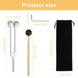 KLEHOPE Tuning Fork Set, Adjustable Tuning Fork 128 Hz, 128 Hz 21.5 cm Aluminium Alloy Tuning Fork Therapy and Hammer, Includes Wrench and Cleaning Cloth, for Relaxation and Meditation