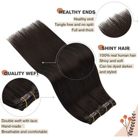 Ugaet 22inch Long Brown Hair Extensions Clip in Human Hair Extensions Darkest Brown Clip ins Double Weft Hair Extensions 120Grams Straight Hair Extensions 7Pieces #2