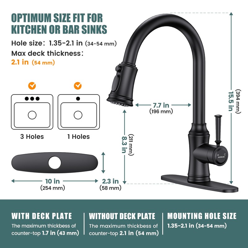 Kitchen Faucet with Pull Down Sprayer, Single Handle High Arc