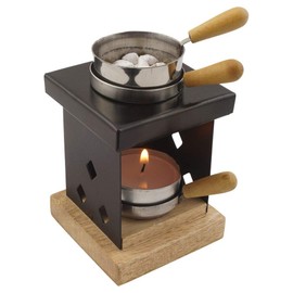Metal Incense Burner on Wooden Base with Incense Pot - Arian Design - H 8.5cm