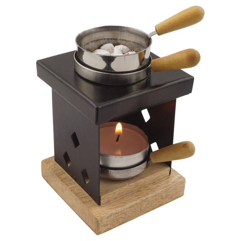 Metal Incense Burner on Wooden Base with Incense Pot -