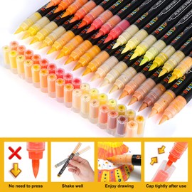 NICETY 32 Colours Acrylic Paint Pens - Paint Markers 1-5mm Brush Tip Water Based Acrylic Markers for Rock Painting Stone Wood Ceramic (Yellow)