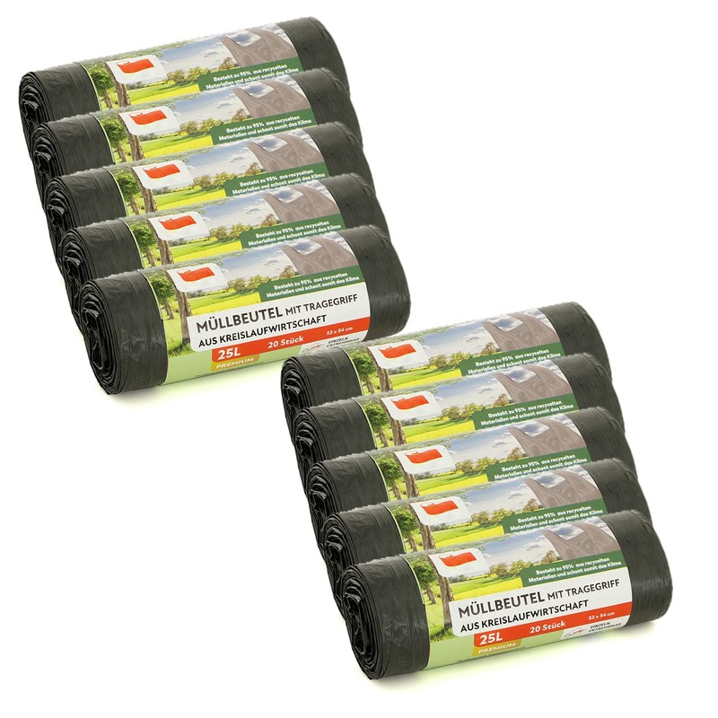 Bin Liners with Carry Handle, Grey, 95% Recycled Material (Grey