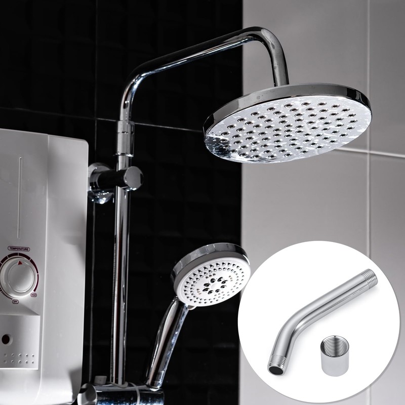 Shower Head Extension Arm, G1/2" 20cm Curved Forward Stainless Steel