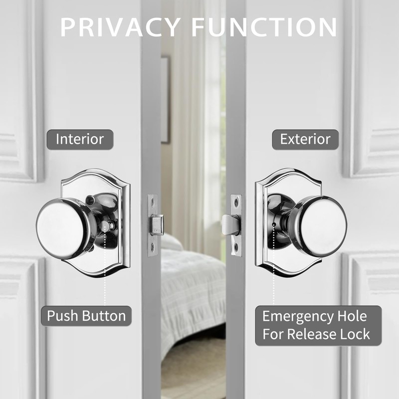 STARPY 6 Pack Pismo Doorknobs with Lock for Bath &