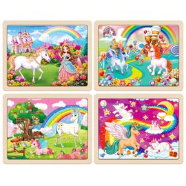 SYNARRY Large Unicorn Princess Fairy Wooden Puzzles for Girls Gift Box(12.2*9.4 in) - FSC Certified, 24 Pcs Puzzles for Kids Ages 4-6, Puzzles for Toddlers 2-4, Unicorn Toys Gifts for 3 4 5 Year Old