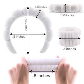 2 ORCHIDS Spa Headband and Cuffs for Washing Face Skincare Makeup Headband Sponge Spa Headbands and Wristband Set Face Washing Wristbands for Women Girls (White)