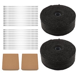 Heat Protection Tape, Pack of 2, AFNCX Heat Protection Tape, Exhaust 15 m with 12 Stainless Steel Cable Ties, for Motorcycle Manifold, Thermal Tape, Manifold Tape, Black (2)