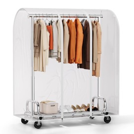 HOKEEPER Clothes Rack with Cover Clothing Racks for Hanging Clothes Heavy Duty Garment Rack, Adjustable Coat Rack with Lockable Wheels, Portable Closet for Bedroom, Living Room Laundry, Balcony