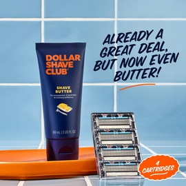Dollar Shave Club Dollar Shave Club | 4 Blade Razor Refills (4 Pack) and Shave Butter 3 ounce | Swift Rinse Blades for Longer and Thicker Hair | Razors for Men