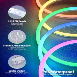 ADOOCA 5M RGB Tira Neón, Luces led neon Bluetooth, Impermeable Tira LED Neon con adapter, Neón Led Tira de Luz para Decoración Interior