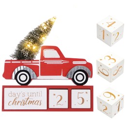 Eternhome Christmas Tree Truck Count Down LED Lighted 99 Days Advent Calendar Farmhouse Vintage Rustic Block Winter Holiday Decorations for Home Table House Kitchen