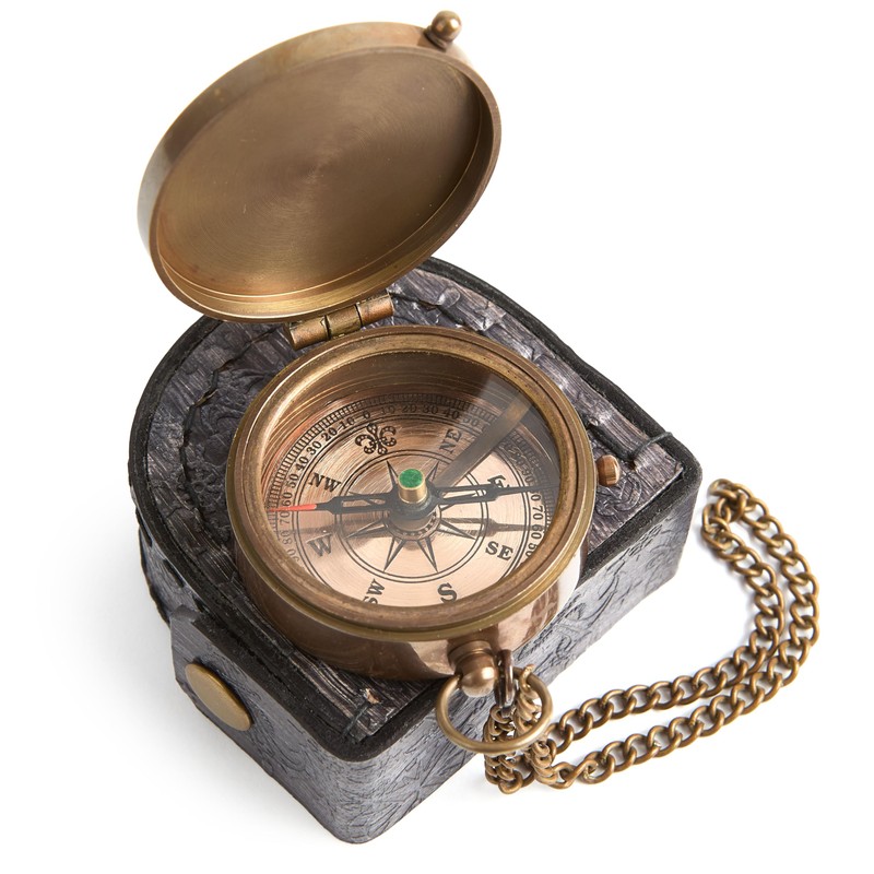 Engraved Pocket Compass with Leather Case – Inspirational Quote &