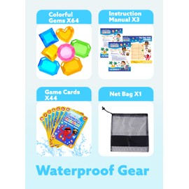 JOYIN 4-in-1 Diving Pool Toys, Underwater Seek and Find Gems Game Set Waterproof, Swiming Pool Toys for Kids with Mesh Bag, Water Toy Gifts for Summer Swim Dive Search Treasure Match Games