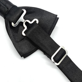 Adjustable Men Bowtie Solid Color Double Fold Pre-Tied Bow Tie for Dinners, Weddings, Parties, Business, Proms - Black