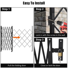 61" H x 71" W Metal Folding Security Door, Outdoor Folding Door Gate, Steel Accordion Security Gate, Flexible Expanding Barricade Gate, 360° Rolling Expandable Gates for Garage/Courtyard/Gardens