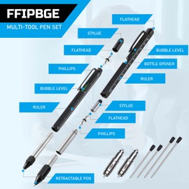 Christmas Stocking Stuffers for Men Adults, 2 Pack Multi-Tool Pen Set, 11 in 1 Multitool Pen with LED Light, Ruler, Level, Screwdriver, Stylus, Flathead, Gifts for Men Boyfriend, Husband, Him, Black