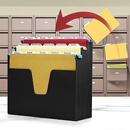 Acrimet Organizador de carpetas de archivos colgantes horizontales de 3 niveles, tamaño carta, estilo escalera, caja de archivos de plástico con parte