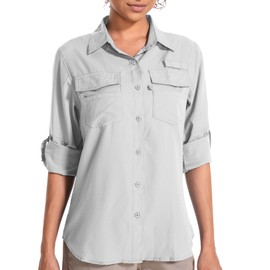 Toomett Womens Safari Shirts Quick Dry UPF 50 Fishing Shirts Lightweight SPF Long Sleeve Sun Protection Shirts,F5026,Grey,XL
