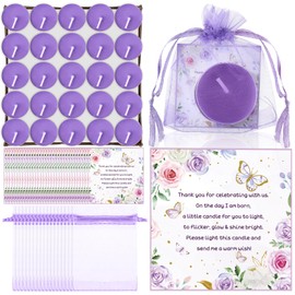 MTLEE 50 Sets Baby Shower Candle Favors for Guests Including 50 Pcs Tea Light Candles and 50 Thank Tags and 50 Return Gift Bags for Baby Shower Gender Reveal Party Favors (Purple,Butterfly)
