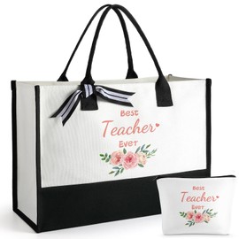 FURTOM Teacher Appreciation Gifts Teacher Tote Bag for Women Birthday Gifts Women Large Canvas Tote Bag Makeup Bag Set