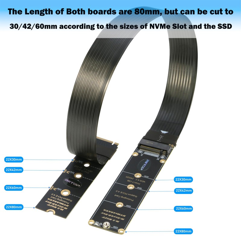 RIITOP M.2 NVMe Extension Cable, NVMe Extender for Both M