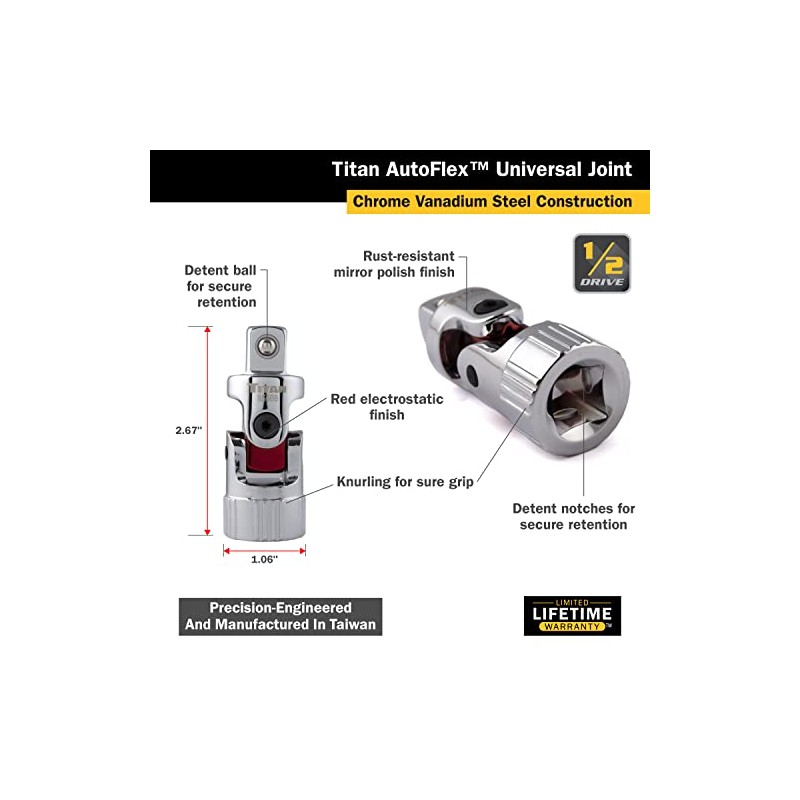 Titan 85508 1/2-Inch Drive Auto Flex Universal Joint