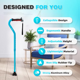 BigAlex Lightweight Walking Cane, Soft Offset Handle for Seniors, Adjustable Collapsible Portable Stick for Women & Men, Mobility Aid for Elderly Adults, Folding Cane Provides Stability & Balance