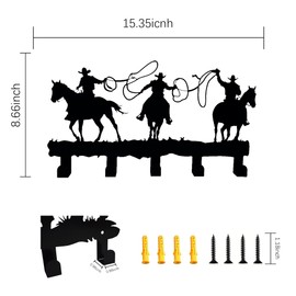 DOOVETER Metal Cowboys Coat Hooks Wall Art Decoration, Clothes Hangers and Key Holders, Metal Clothes Racks, Backpack Hooks Cowboys Themed Hooks Decoration for Storage, Living Room, Office, Hallway