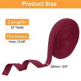 HARFINGTON Cotton Twill Tape Ribbon 3/4 Inch 23 Yard Herringbone Webbing Tape Roll Bias Binding Tape for DIY Crafts Sewing Gift Wrapping, Dark Red