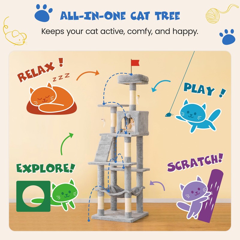 MWPO 63.8 inches Multi-Level Cat Tree for Large Cats with
