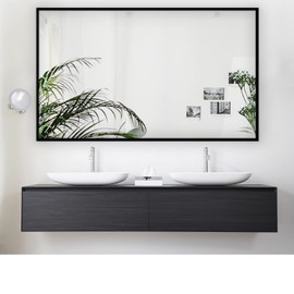 H & A Hans&Alice Bathroom Mirrors Wall Mounted, Modern Black Frame Mirror for Bathroom, Bedroom, Living Room Hanging Horizontal XHK10060 XHK10060