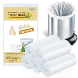 Small White Trash-Bags Bathroom 4 Gallon - Compostable Garbage Bags 4 Gallon 100 Count Biodegradable Unscented Little Waste Basket Kitchen Office Car Tiny Liners Bulk Strong Thick Inwaysin