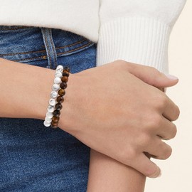 LEGENTLISUR 4 Pcs 8mm Beaded Bracelets Crystal Bracelet Natural Stone Bracelet Round Beads Stretch Beaded Bracelet Men Women Stackable Bracelets Jewelry Gifts(Obsidian)