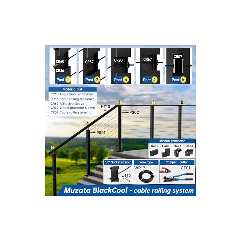 Muzata 20 Pack 1/8" Invisible Cable Railing Kit Hardware Cable
