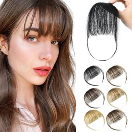 SHEDOWIG Wispy Clip on Bangs 100% Human Hair Extensions Curved Fringe Hairpiece for Women's Daily Wear Norm Black