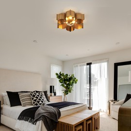 VILUXY 19" Flush Mount Ceiling Light, Antique Gold Leaf Finish Petal Light Fixtures Ceiling for Hallway, Entryway, Study Room, Bedroom 3-Light