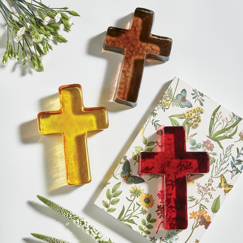 47th & Main Decorative Glass Cross Paperweight Decor for Coffee