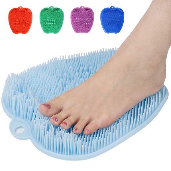 Shower Foot Cleaner Scrubber Massager, Foot Pain Tired Feet Relaxing Acupressure Mat for Shower Floor with Non-Slip Suction Cups, Increase Circulation, Exfoliation (Baby Blue, 10.3 x 9.5 Inches)