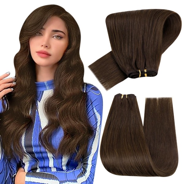 Hetto Real Hair Extensions, Weft Brown Real Hair Weft Extensions, Remy Hair Weft Extensions, Real Hair Dark Brown #4 100 g 50 cm