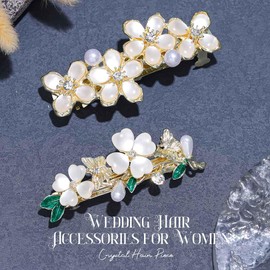 Jovono 2pcs French Flower Hair Clips Gold Flower Wedding Hair Clips Vintage Opal Rhinestone Hair Accessories for Women