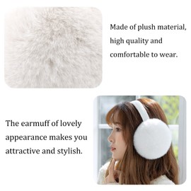 Winter Earmuffs for Women Faux Fur Ear Muffs Warm Kid Plush Earmuffs Foldable Ear Warmer Windproof Adjustable Ears Covers (White)