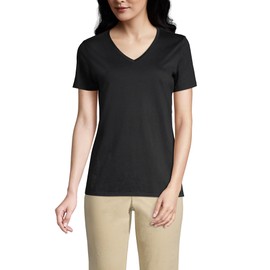 Lands' End Womens SS Relaxed Supima V Neck T Shirt Black Regular X-Large