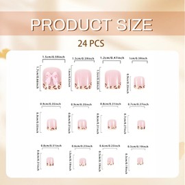 GlamRays 24 Piece Leopard Toe Nail Stickers Short Square False Toenails French Tip Stickers 3D Pink Bow Design