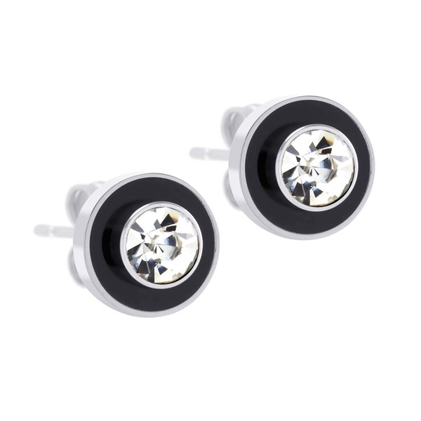 555Jewelry Pair of Round Cubic Zirconia Stud Earrings, Metal, Cubic